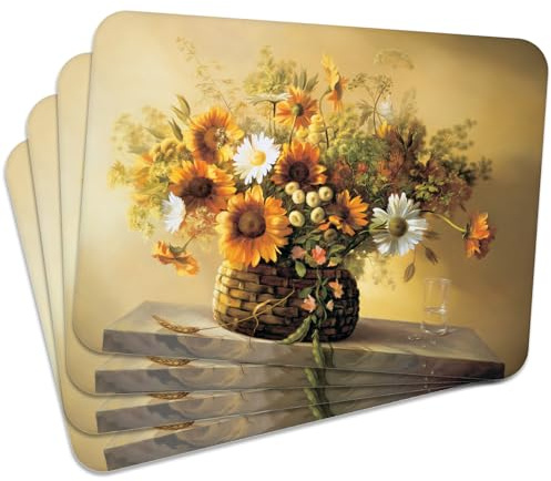 MG Design Set aus 4 Kork-Platzsets – Flowers – 30 x 40 cm – hitzebeständig & abwischbar, mit Korkrückseite