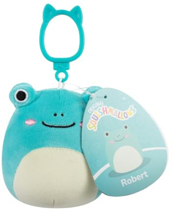 Squishmallows Robert the Aqua Frog Plush Clip-On, 8.9 cm, Wildlife Squad Collection