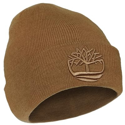 Timberland Herren Mütze mit 3D-Stickerei, weiche Strickmütze, erhöhtes Logo, warme Stretch-Passform für kaltes Wetter, Weizen, Einheitsgröße