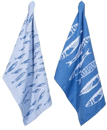 osters muschel-sammler-shop 15049 Geschirrtücher mit Fisch-Design, 50 x 70 cm, 2er-Set, Jacquard-Baumwolle, Blau