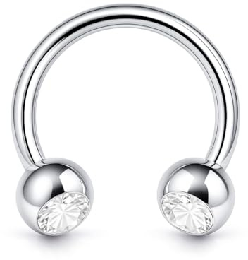 PIERCINGO® HUFEISEN-Piercing TITAN G23 Kristall-Stein Zirkonia Piercing-ring Horse-Shoe Septum Nase Intim Brust Lippe Ohr Augenbraue CBR Circular Barbell Ring Titanium ASTM F136 Grad 23 Silbern