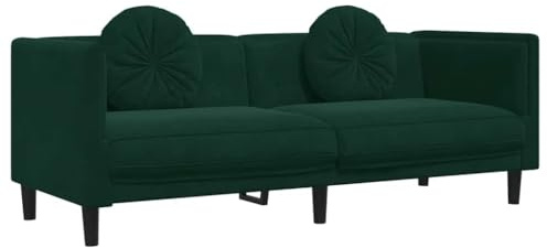 3-Sitzer-Sofa, Sessel für Wohnzimmer, 3-Sitzer, mit Kissen, Dunkelgrün, Velours, 193,5 x 77 x 70 cm