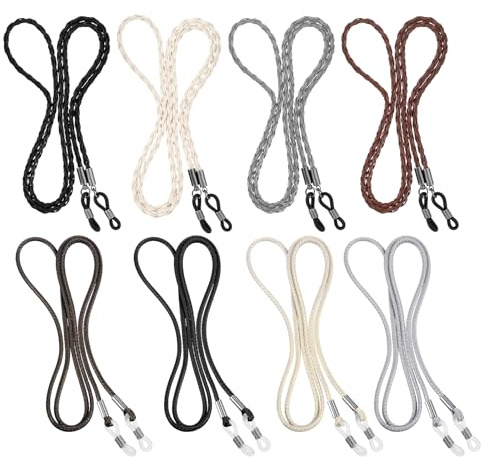 Nogeqi 8 Stück Brillenband aus Leder, Einstellbarer Brillenkette Leder Brillenbänder, Universal Brillenband für Herren Damen, Sonnenbrillenband Geflochtene Brillen Band für Männer und Frauen