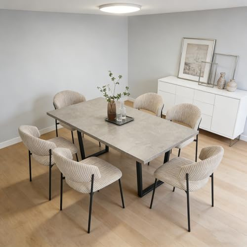 JIEXI Juego de 6 mesas de Comedor Extensibles, 130 x 170 cm, 6 sillas de Pana, Tablero Rectangular de Madera DM de Cemento, Estilo Moderno y contemporáneo para Comedor y Cocina