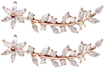 SUPVOX Boucles D'Oreilles Grimpeuses Fleur En Cuivre or Rose Avec Strass Chenille D'Oreille ÉLéGante Pour Mariage Et Tenue Quotidienne 1 Paire 1.46X0.43X0.20In