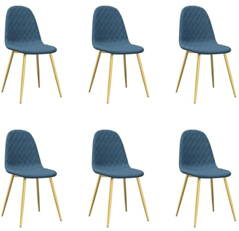 HFXHIJXQ Lot de 6 chaises de salle à manger en velours bleu avec pieds dorés - 45 x 53,5 x 83 cm - Confortables et modernes - Pour cuisine, salon, salle à manger