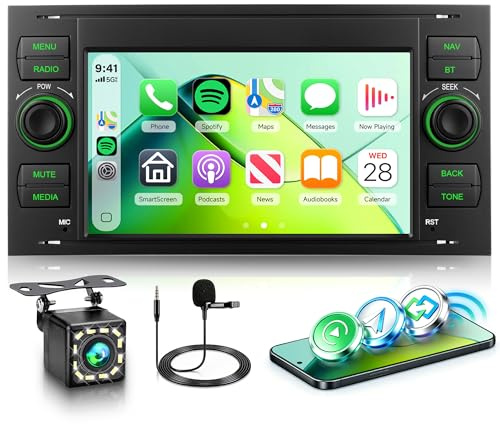 Rimoody Autoradio für Ford Focus C-Max S-Max Kuga Fiesta Transit Fusion Mondeo Galaxy Connect Wireless Carplay Android Auto Bluetooth FM/AM/RDS, 7 Zoll Touchscreen Radio EQ/SWC/USB/Navi Rückfahrkamera