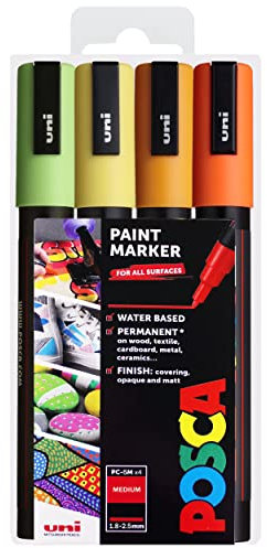 Uni POSCA - PC-5M Art Paint Markers - Set of 4 - in Plastic Wallet - Citrus Tones