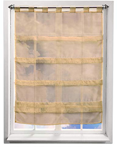 BAILEY JO Gardine mit Falten Schlaufen Gardinen Voile Lichtdurchlässig Vorhang (BxH 70x110cm, Sand)