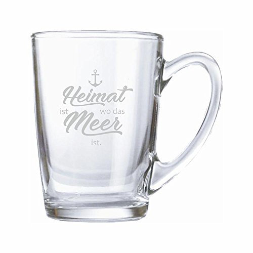 Teeglas/Kaffeeglas 320ml mit Gravur „Heimat ist wo das Meer ist“ (mit Anker) *made in Germany* Geschenkidee für Frau - Geburtstagsgeschenk für Freundin - Geschenk