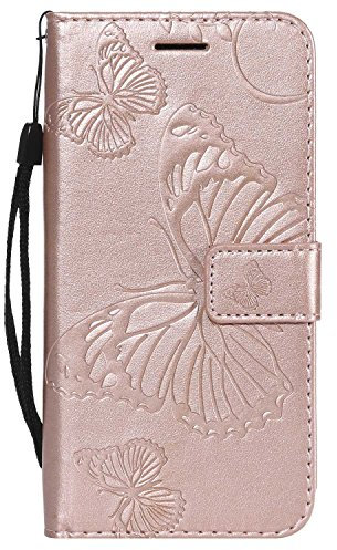 DENDICO Cover per iPhone X, Pelle Portafoglio Custodia per iPhone X Custodia a Libro con Funzione di appoggio e Porta Carte di Credito - Oro Rosa