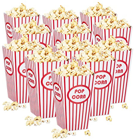 Set de 576 Cajas Palomitas, Popcorn Box, Cubo Rayas, Estilo Retro EE.UU., Cartón, 16 x 12 x 10 cm, Rojo-Blanco