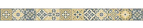 Listel adhésif Celletta, 5x3 cm, 180 cm, motif carreaux de ciment ancien jaune et bleu, autocollant décoratif.