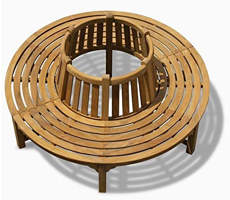 Teako Design Baumbank Fermo wetterfest Teakholz massiv Rückenlehne Außendurchmesser 200 cm, 360°