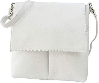 SH Leder Echtleder Umhängetasche Schultertasche Crossover aus Gernarbt Rindleder 26x25cm Kim G182 (Weiss)
