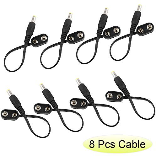 Mr.Power 9V Battery Clip Converter Power Cable Snap Connector 2.1mm 5.5mm Plug for Guitar Effect Pedal (8 cable)