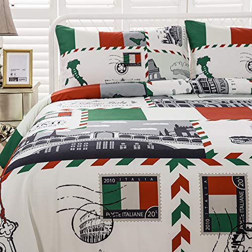 FANSU Bettwäsche-Set, Wahrzeichen der Stadt Drucken Schlafzimmer Mikrofaser Bettwäsche Set - Kissenbezug + Bettbezug mit Reißverschluss Schließung (Italien,200x200cm)