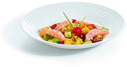 Harena Lined Opal Glass Dinner Set Dinnerware Tableware Plates Microwave Safe Dishwasher Safe Dining Modern (White, 6 Soup Bowls)