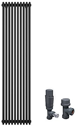 ELEGANT 1800 x 470mm Cast Iron Style 3 Column Grey Radiators Traditional Vertical Tall Upright Triple Bar Colosseum Designer Rads with Thermostatic Valves Set Anthracite