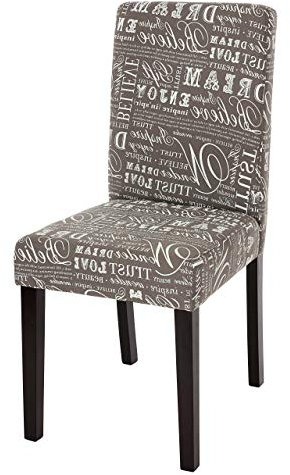 Mendler Esszimmerstuhl Littau, Küchenstuhl Stuhl, Stoff/Textil - Schriftzug grau, dunkle Beine