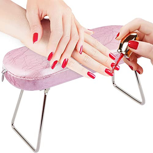 Nail Arm Rest, EBANKU Soft Leather Manicure Hand Pillow Waterproof Strong Table Desk Nail Rest Cushion Pad Stand Holder for Nails Art DIY Technician Use (Pink)
