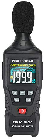 OXV Decibel Meter/Sound Pressure Level SPL Reader, Handheld Digital Measure Gauge, Measurement Range 30-130 dB(A Weighted), Accuracy 1.5dB, MAX/MIN and Data Hold Function