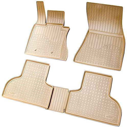 Recambo 3D Gummi Fußmatten kompatibel für BMW X5 F15 F85 | BJ 2013-2018 | Auto Gummimatten | Passgenau | mit Rand | beige