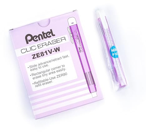 Pentel Clic Eraser ZE81 Radierer, rechteckig, nachfüllbar, violett, transparent, 12 Stück