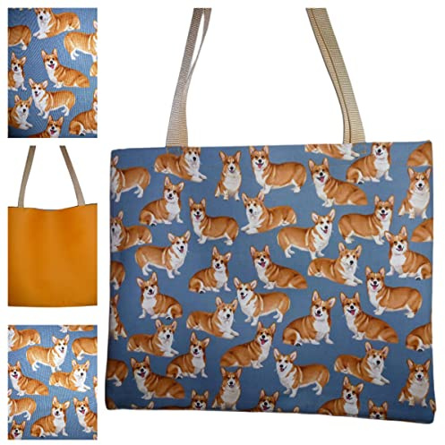 XXL Damen Herren Beutel Tasche Shopper Umhängetasche blau orange Welsh Corgi Hund