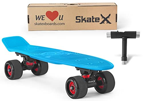 SKATE X - Skateboards für Kinder im Alter von 6–12 Jahren + Kinder-Skateboard + 55,9 cm Skateboard für Kleinkinder – Jungen und Mädchen, Ozeanblau