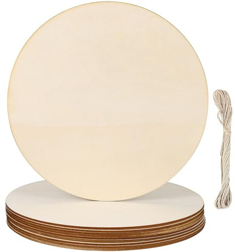 FAVOMOTO 10 Round Natural Wood Discs Holzscheiben 20 cm Durchmesser Baumscheiben 20 cm Durchmesser Scheiben Holzscheibe zum Basteln with 10 Stück Seil