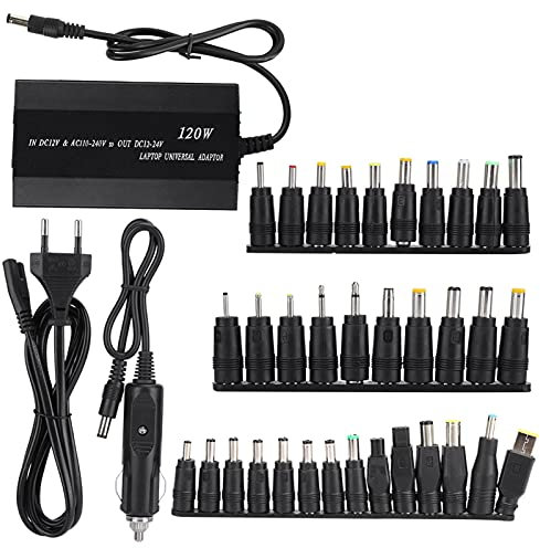 Adaptador de Corriente para Computadora, Aleación de Aluminio 120W Uso en el Hogar/automóvil Adaptador de Corriente para Computadora Portátil Universal con Puerto USB 34 Conectores de CC (Enchufe de