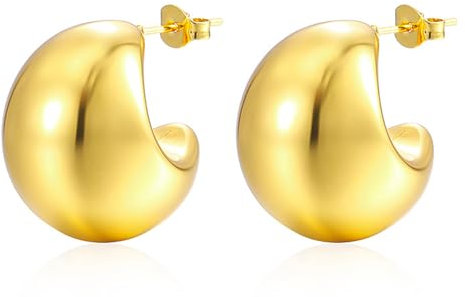 JUZICHEN Creolen Gold,Hypoallergene Ohrringe Gold,CC Ohrringe,Bottega Dupes Ohrringe,Ohrringe Kreolen Gold,Ohrringe Gold Creolen,Vergoldete Ohrringe,Dupes Schmuck,Chunky Gold Hoop Earrings (Stil A)
