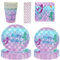 JINLAIYUN Lot de 84 pièces de vaisselle de fête sirène - 16 invités - Assiettes, serviettes, tasses, couverts de fête, thème sirène - Vaisselle pour décoration d'anniversaire, MEER084