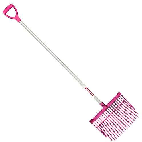 Red Gorilla Medium Bedding Fork with Straight Handle Pink Lightweight For Stable Bedding Mucking Out Metal Pitchfork for Hay and Garden Compost 154cm Long