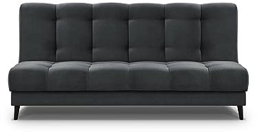 Mars Meble Schlafsofa Nancy Sofa mit Schlaffunktion Bettkasten Polstersofa aus Velour 195 cm Dreisitzer mit Holzbeine, Stoff: Monolith 97 - dunkelgrau