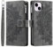 VEEMOS Wallet Case for iPhone 15 Plus Flower Flip Case Protective Leather Folio Book Phone Cover with Card Slots Kickstand Zipper Pocket - Grey