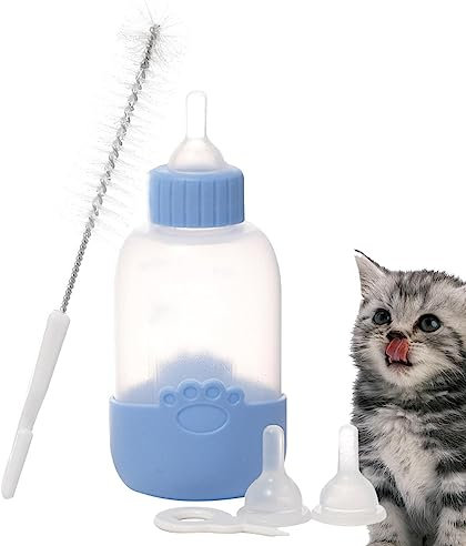 Teksome Pet Feeding Bottle - Silicone Puppy Milk Feeder - Soft Comfortable Food Grade Feeder with Teat and Brush for Puppies, Kittens, Rabbits - 100ml