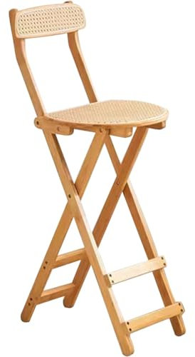 Besucherstuhl Klappbar Einfacher Rattan-Webstuhl Aus Bambus Klappstühle, Praktische Küche Barhocker, Tragbarer Hoher Hocker, Tragfähigkeit 100 Kg (Color : Primary Color, S : 100 * 49 * 26cm)