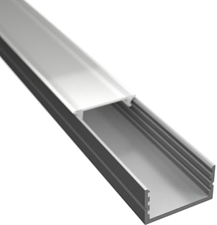ledomec Profilo LED da 1 m, 17, piatto, argento, per strisce LED, fino a max. 17 mm, con copertura (1 m, argento, copertura opaca)
