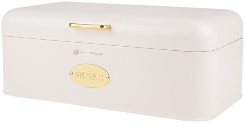 KARL HAUSMANN Brotkasten Groß Metall Weiss - 42,5x23x16,5 cm - Brotbox - Bread Box mit Griff - Brotkästen Edelstahl - Brotaufbewahrungsbox - Brot Aufbewahren - Frischhaltebox - Bread Container