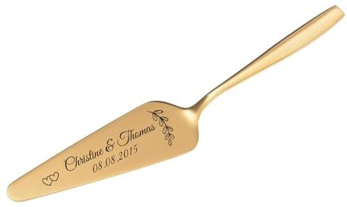SNEG Tortenheber Silber- oder goldfarben mit persönlicher Gravur zur Hochzeit & Geburtstag (Gold)