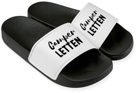 Camper Letten Badelatschen für Herren & Damen - Lustige Hausschuhe, Schlappen - Badeschuhe, Badeschlappen lustig Camping Geschenk (Schwarz-Weiß, EU Schuhgrößensystem, Erwachsene, Numerisch, M, 40)