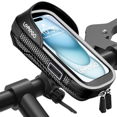 LEMEGO Support Téléphone Vélo Etanche Sacoche Guidon Vélo VTT Porte Téléphone Vélo Trottinette Moto Scooter Réfléchissant Rotation 360 Écran Tactile Sac Vélo pour Smartphone 4.7-7 Pouces