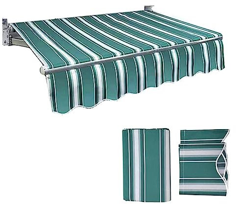 XSMYdpuk Garten-Terrassen-Markisenstoff, Ersatzbezug für einziehbare Markise mit Volant vorne, 100% Polyester-Überdachung für Terrasse, Hof, Deck (Größe: 40,6 x 3,5 m, Farbe: grüne Streifen)