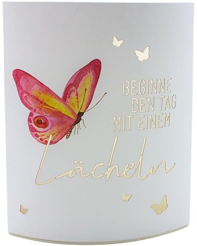 Dekohelden24 Poesielicht Nachtlicht Stimmungslicht mit Timer Batteriebetrieben Motiv: Beginne den Tag mit einem Lächeln - L/B/H 13 x 5 x 16 cm.