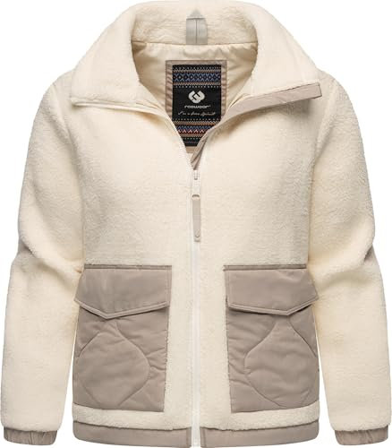 Ragwear Damen Teddy-Fleecejacke warme Plüschjacke mit gesteppten Details Arctika Off White Gr. XL