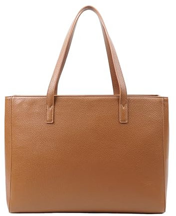 Tommy & Kate GLORIA Spacious Tote Bag for Women Shoulder Laptop Tote Bag Large PU Leather Ladies for Work School Business with Zipped Compartment and Inner Pocket (Tan)