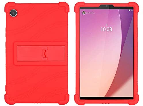 Silicone Case for Lenovo Tab M8 4th Gen 8'' TB-300FU/TB-300XU 2023 Tablet Case, Kids Friendly Soft Silicone Adjustable Stand Cover for Tab M8 4th Gen Case with PC Stand (Red)
