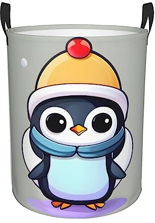 Großer Wäschekorb mit niedlichem Pinguin-Druck, rund, mit Griffen, Aufbewahrungs-Organizer, perfekt für Schlafzimmer, Zuhause
